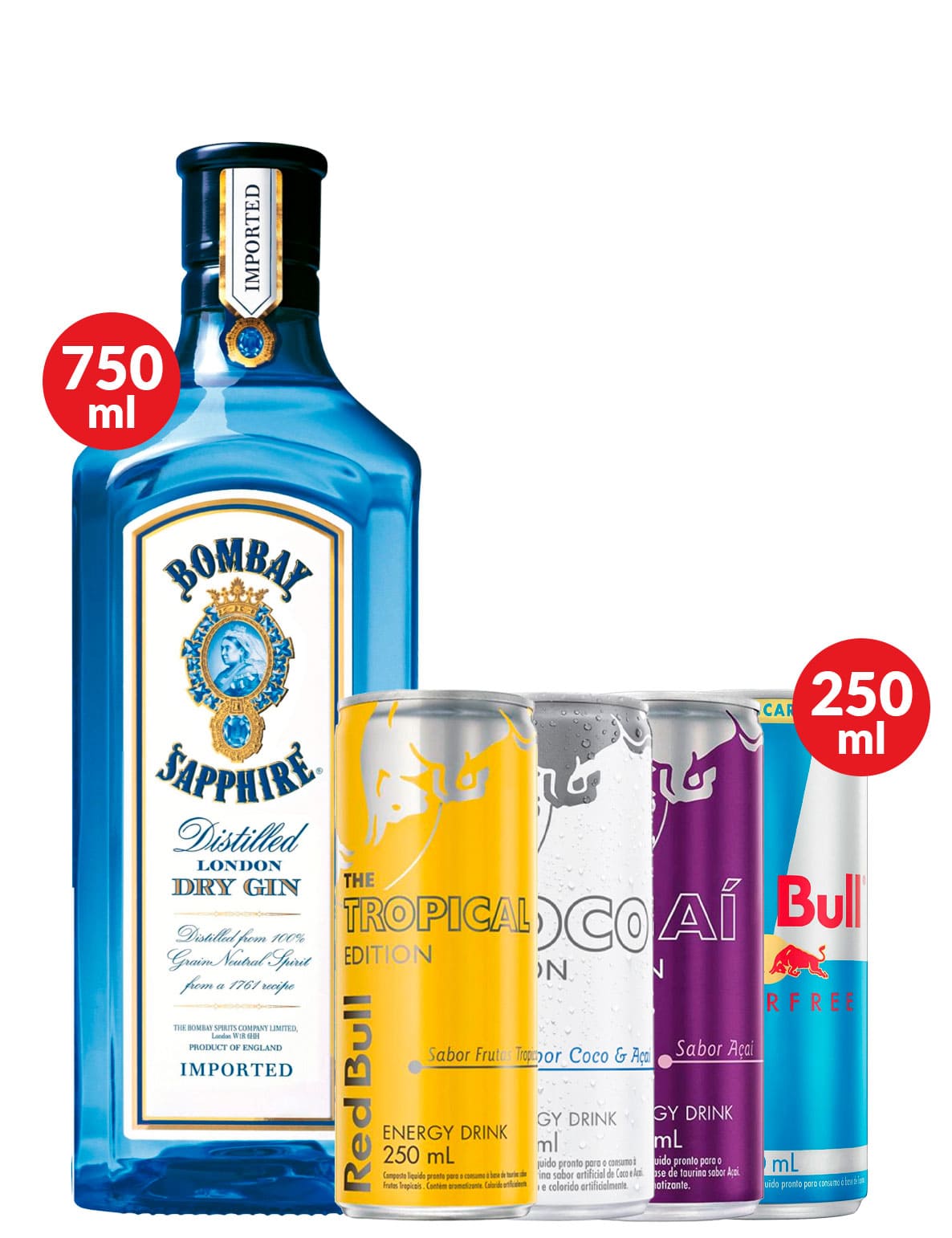 Combo Gin Bombay Sapphire + Mix Red Bull Sabores