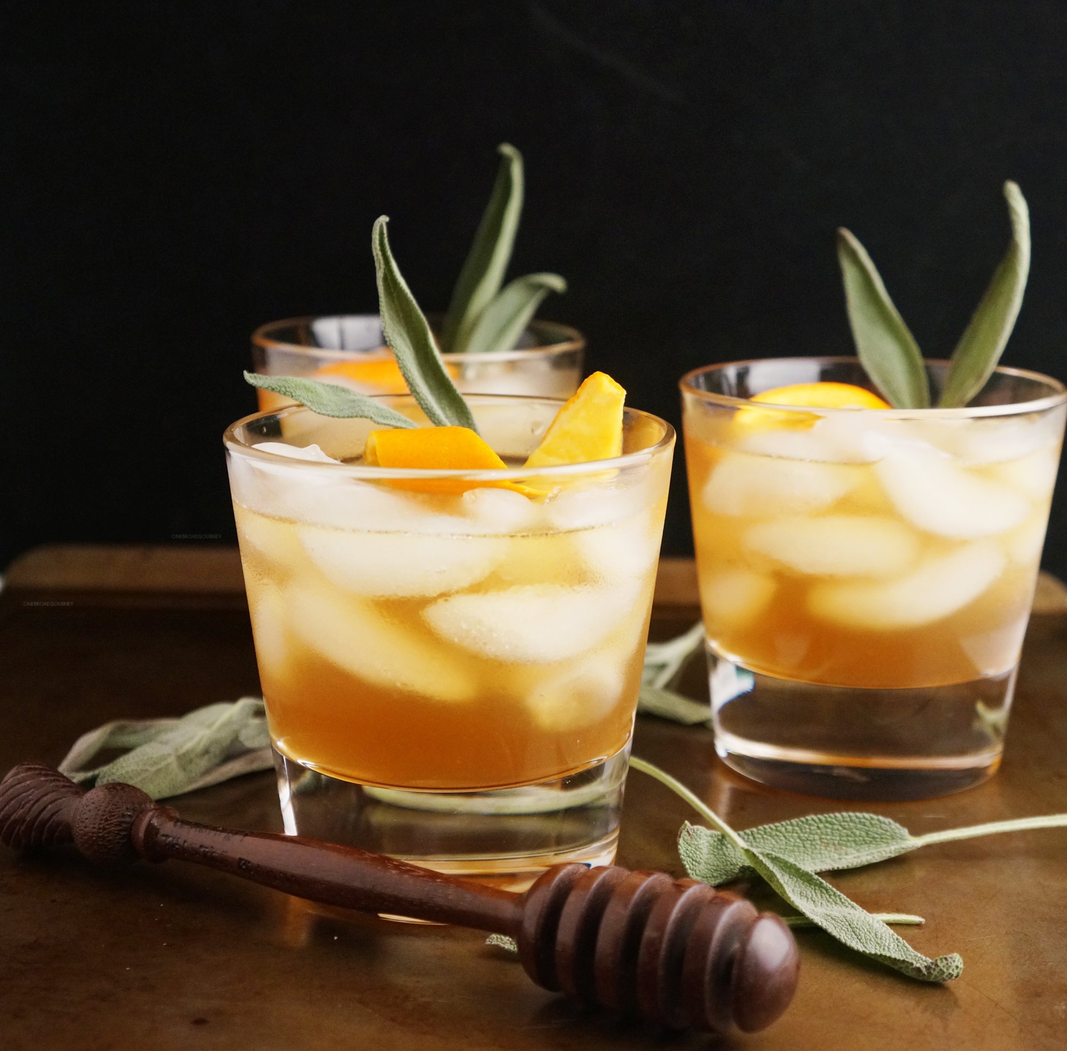 Honey Winter Bourbon Cocktail with Honey Sage Syrup