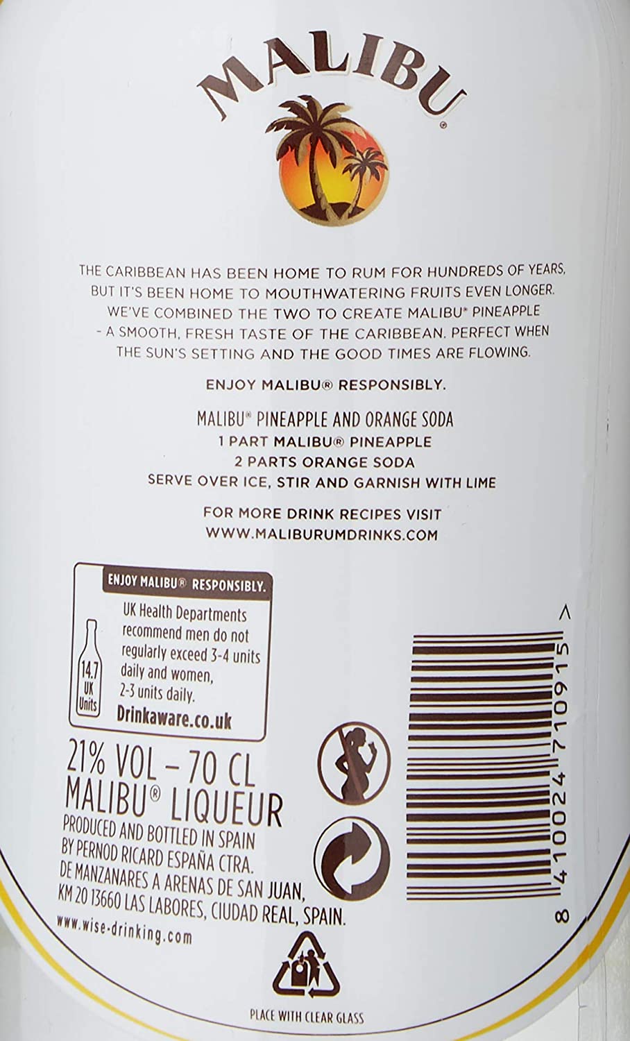 Malibu Pineapple Rum Nutrition Facts