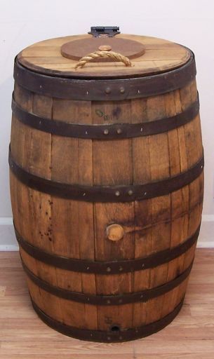 Old Whiskey Barrel Trash Can With Double Hinged Lid ...