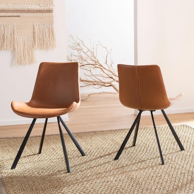 Safavieh Set of 2 Terra Modern Cognac/Black Faux Leather Accent Chair ...