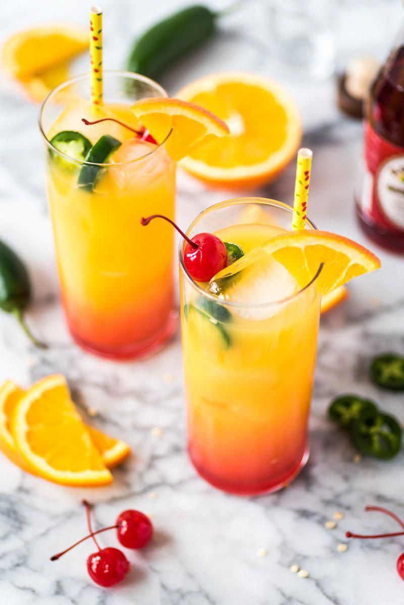 This Spicy Tequila Sunrise is made with orange juice ...