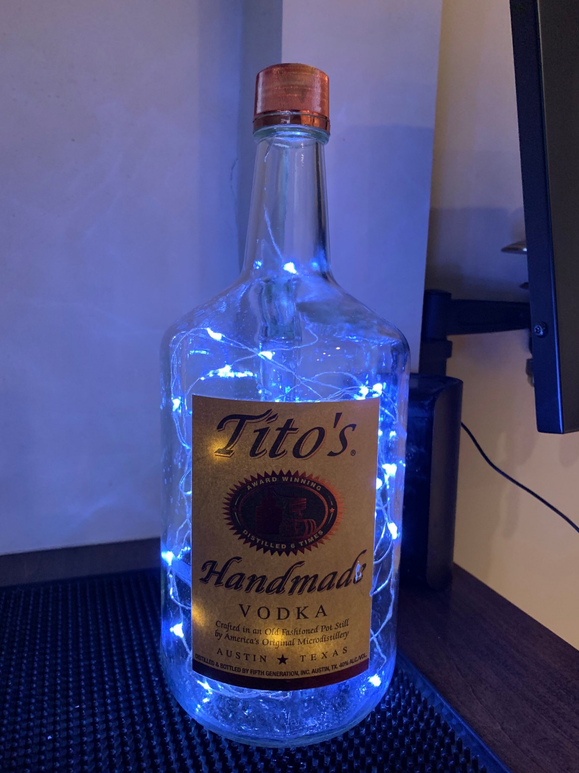 Titos Vodka 1.75L Bottle With Fairy Lights Upcycled